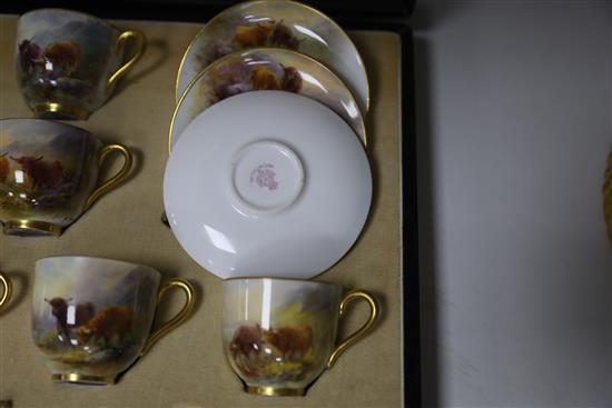 Harry Stinton for Royal Worcester - a cased coffee set for six settings, each cup 4.7cm high